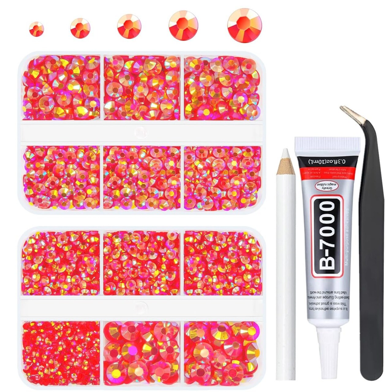 qiipii Red AB Resin Rhinestones for Crafting 2mm 3mm 4mm 5mm 6mm Flatback Jelly Stones Gems Diamonds Crystals for Nails Face Eyes Makeup Tumblers Mugs Bottles DIY Crafts Clothes Shoes Phones Bookes